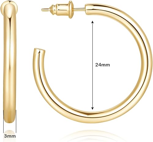 Vista 6 de Aretes de aro de oro de 14 quilates para mujer, aretes de aro gruesos de oro infinito de 14 quilates, regalos clásicos de comodidad para mujer
