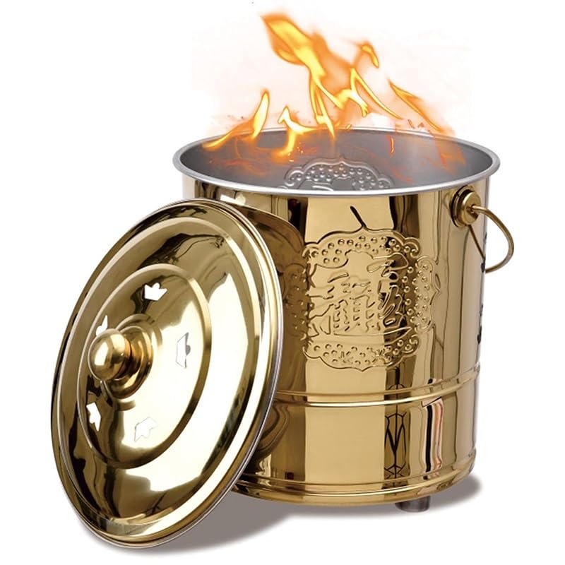 Jaula incineradora de acero inoxidable con tapa, barril de quemado, incinerador de dinero de papel Joss para jardín, papel, hojas, madera, hoguera (XL)