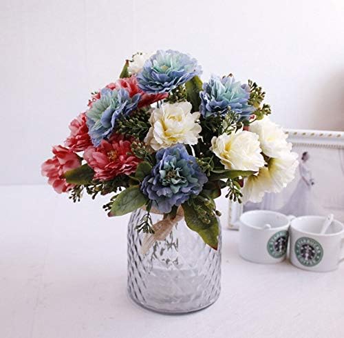 Miniatura 3 de EdricShop - Ramo de flores artificiales de seda europea, 7 brahramo de peonías, flores artificiales, decoración de flores de boda, rosa falsa para