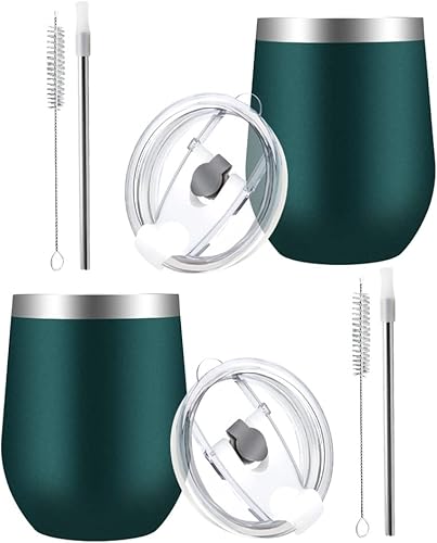 Miniatura 2 de PLATINIUM - Vaso de vino de acero inoxidable (paquete de 2), vaso de vino aislado al vacío de 12 onzas con tapa 2 en 1 y popote, mantiene el frío y