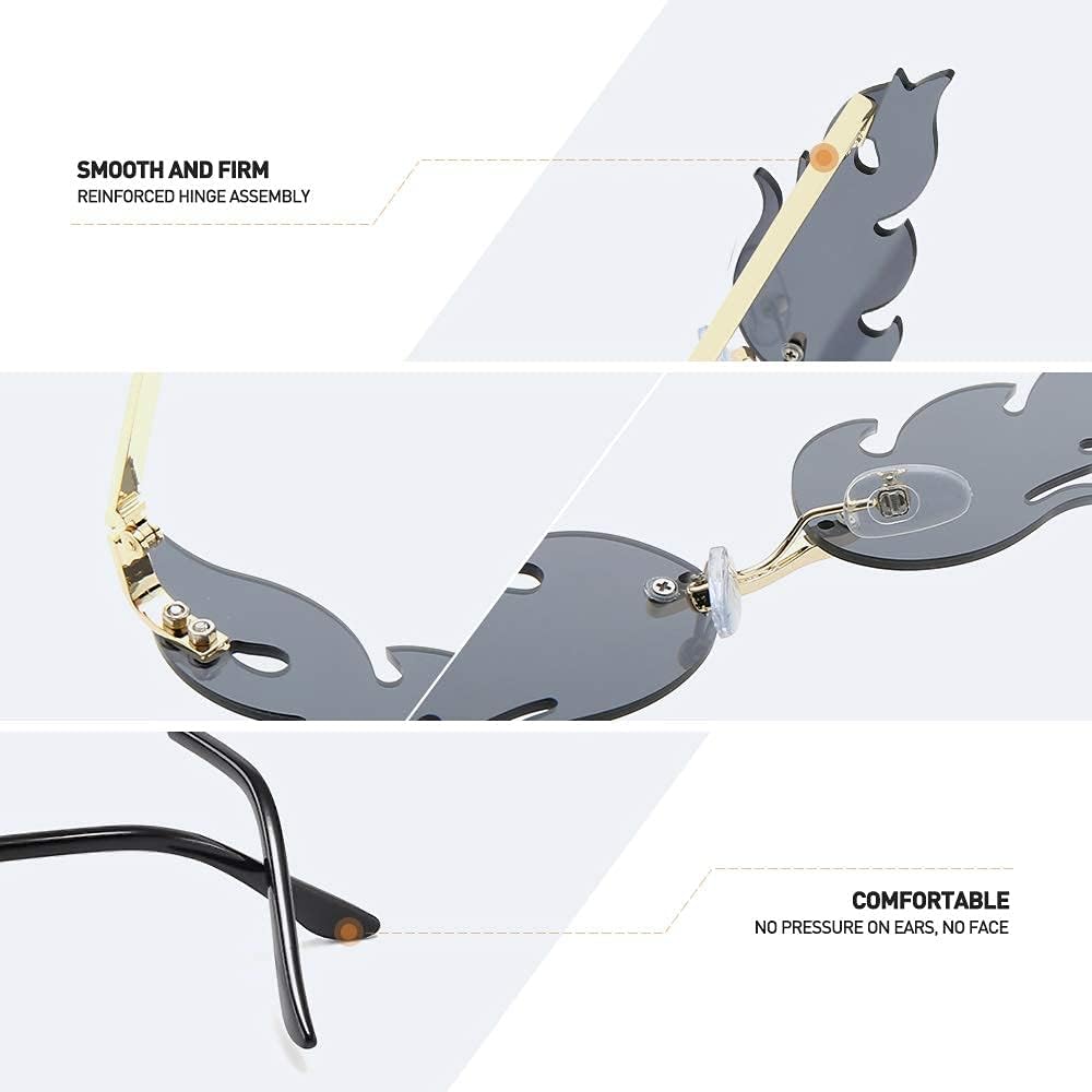 LASPOR Fire Flame Sunglasses for Women Men Retro Wave Rimless Glasses Vintage Fire Shape Gold Metal Frameless Eyewear - Image 6