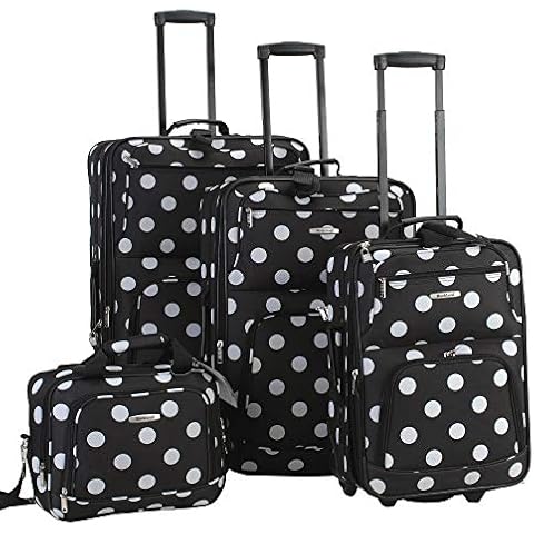Rockland Polka Softside Upright Luggage Set, Black Dot, 4-Piece Set (14/19/24/28), Polka Softside Upright Luggage Set Cover