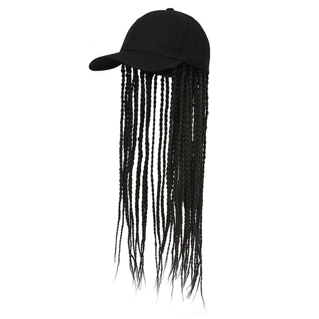 JUNXIAN Wig Cap Wig Hat Women Long Straight Hair Peaked Hat Fashion Natural Realistic Wig Hat for Black White Women Synthetic Braids Hat Wig Wig Hat(A)