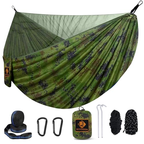 Image of Camping Hammock, Portable Hammocks with Mosquito Net,Lightweight Nylon Parachute Hammock with 10ft Tree Straps,Camping Gear Must Haves for Travel,Hiking,Backpacking,Beach,Patio-Plaid Camouflage