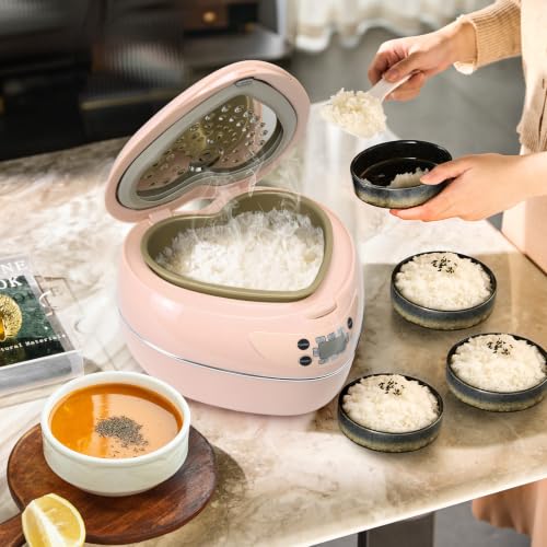 Image of Heart Shaped Pink Rice Cooker, Small Multifunctional Peach Heart Shape 300W High Power, Preset Timer, Automatic Heat Preservation, Cute Rice Cooker for New Year, Valentine's Day Gifts (Pastel Sakura)