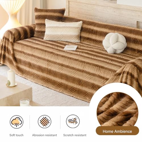 Housse de canapé en peluche aspect lapin beige salon