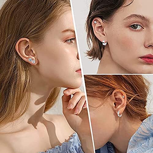 JeweBella 14Pairs Mens Earrings Stainless Steel Punk Stud Earrings Cross Dangle Earrings Feather Zircon Hoop Earrings Hypoallergenic Piercing Earrings Set for Men Women Black/Silver