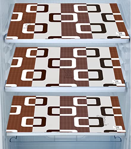 Image of Set of 1 Pc Fridge Top Cover with 6 Utility Pockets and 3 Pc Fridge Mats (Brown, Set of 4)
