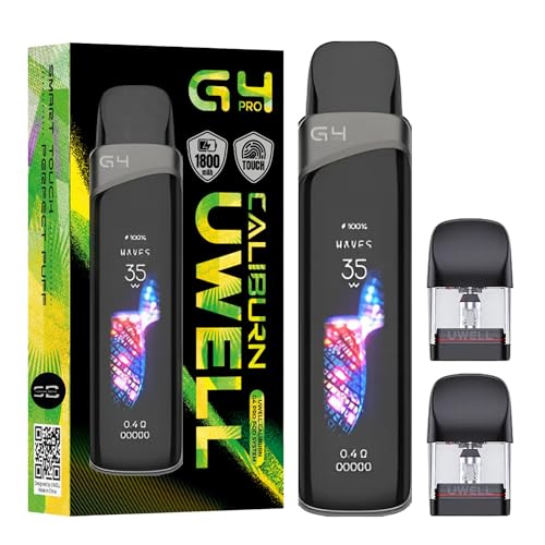 Uwell Caliburn G4 Pro Vape Kit [Iron Gray] - Available in 8 colours - 2.5A Fast Charge 1800mAh Battery 35W Output Smart Touchscreen Anti-Leak - Compatible with Caliburn GPP Pods - No Nicotine
