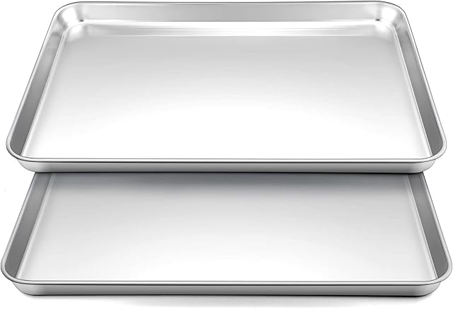 HaWare Oven Baking Tray Set of 2, Stainless Steel Cookie Sheet Pan - 31.4 x 24.6 x 2.5cm, Great for Cooking/Baking/Serving, Healthy & Non Toxic, Mirror Finish & Dishwasher Safe