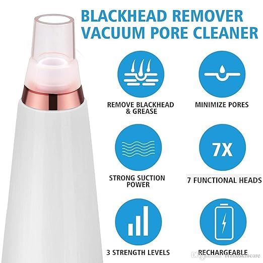Image of Multi-function Blackhead Remover Tools | Electric Derma suction Machine | USB Rechargeable Acne Pimple Pore Cleaner Vacuum tool | Facial Cleanser Device for Nose & Skin Care (White)