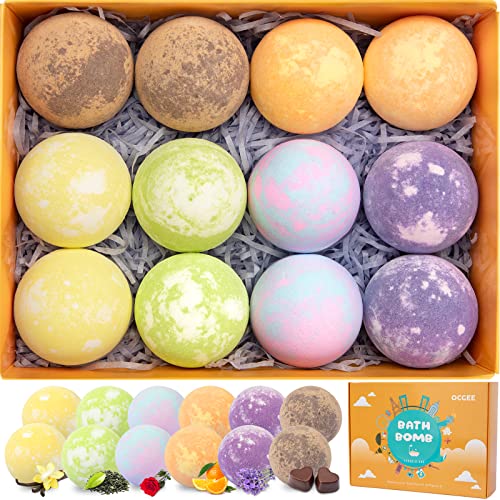 Lovely Organic Essential Oil Bath Bombs Gift Set For Women/Kids, Ocgee Travel Series With 12 Pcs Individually Wrapped Natural Dense Bath Balls(6 Unique Strong Scents), Long Fizz Spa To Relax(12*2.1Oz) #TOP8