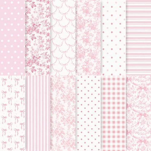 Papier double face floral et nœud rose 30x30 cm pour scrapbooking FYSUIMU Lot de 24