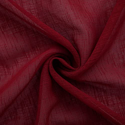 Mrs.naturall Burgundy Sheer Curtains 96 Inch Length For Living Room Set 2 Panels Rod Pocket Light Filtering Dark Red Wine Semi Sheer Curtain Drapes 96 Inches Long For Bedroom Patio Sliding Glass Door #TOP5