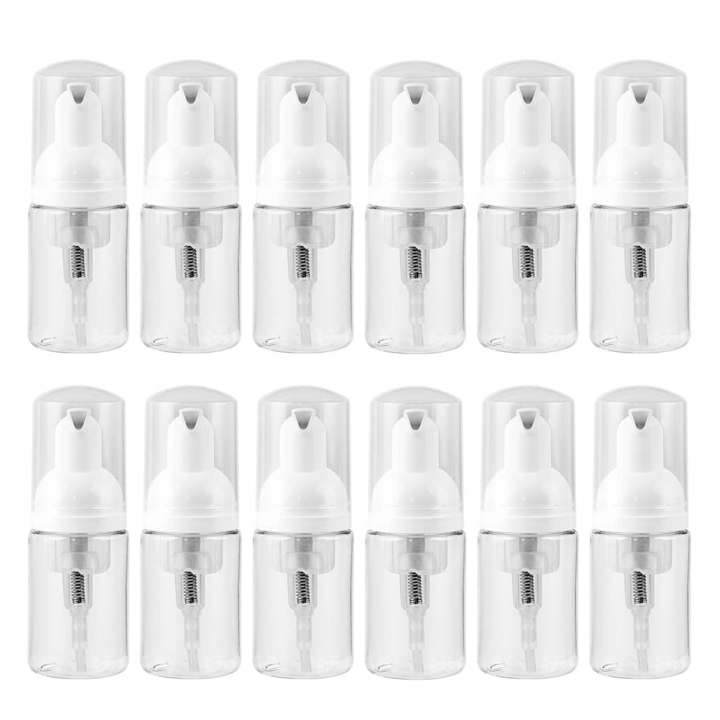 12 Pcs 30ml Refillable Empty Foam Bottle Plastic Pump Press Dispenser for Liquid Soap Lash Cleanser Shampoo Foaming Cleaning Castile Travel Cosmetics Packaging (12pcs 30ML)