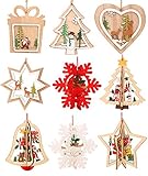 IronBuddy Christmas Tree Hanging Ornaments Decorations Wooden Hanging Tags Pendant Ornaments for Christmas Decorations (Pack of 8)