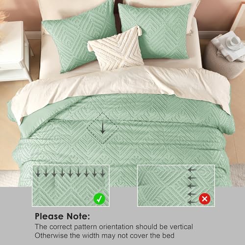 Image of Litanika Sage Green Full Comforter Set, 3 Pieces Tufted Boho Farmhouse Bedding Comforter Sets, Lightweight Fluffy Comforter Bed Set for All Season (79x90In Comforter and 2 Pillowcases)