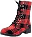QAZW Bottes de Combat d'hiver à Carreaux Rouges, Bottes d'armée Tartan Chunky, Bottes Militaires 6 Trous à Lacets avec Cuir Durable mi-Long mi-Mollet,A-38(EU)