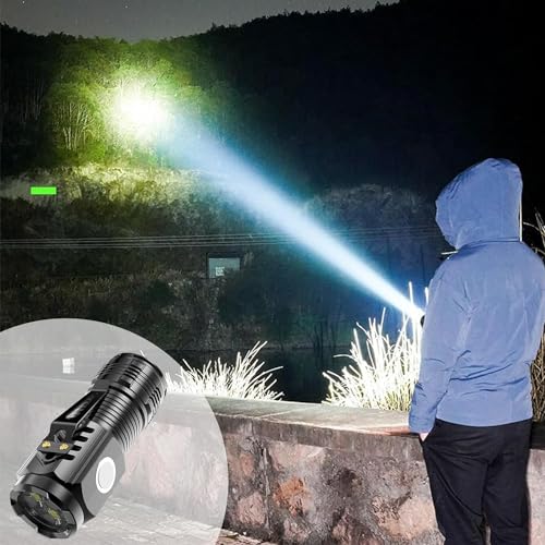 Image of Small Powerful Portable Clip Flashlight, Waterproof Mini Three-Eye LED Searchlight, High-Lumen Built-in Lithium Battery, Strong Magnetic Metal Surface, Suitable for Camping, Hiking, Emergency