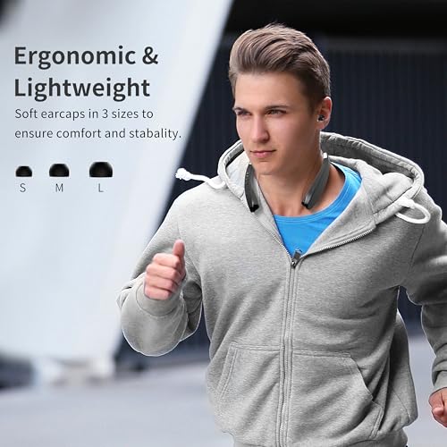 Image of Bluetooth Neckband Headphones, Dpvisn Foldable Wireless Lightweight Neck Headset with Retractable Earbuds, Noise Cancelling Sweatproof Stereo Earphones with Mic & Carrying Case (Black)
