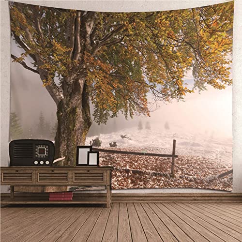 Tapisserie paysage scène de neige Isdreem tenture murale tissu 200x150cm jaune