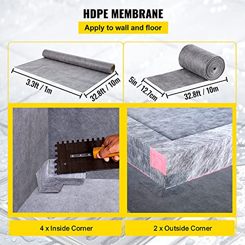 Image of VEVOR Shower Curb Kit, 48 inchx48 inch Watertight Shower Curb Overlay with 4 inch ABS Central Bonding Flange, 4 inch Stainless Steel Grate, 2 Cuttable Shower Curb and Trowel, Shower Pan Slope Sticks Fit for Bathroom