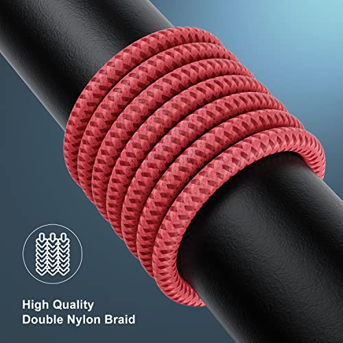 Image of Essri Apple MFi Certified 3 Pack iPhone Charger 6ft, Long Lightning Cable Strong Nylon Braided Charging Cable 6 Foot, Fast iPhone USB Cord for Apple iPhone11 / X /XS /XR /8 /7 /6 /5S /SE /iPad Mini Air（Red）