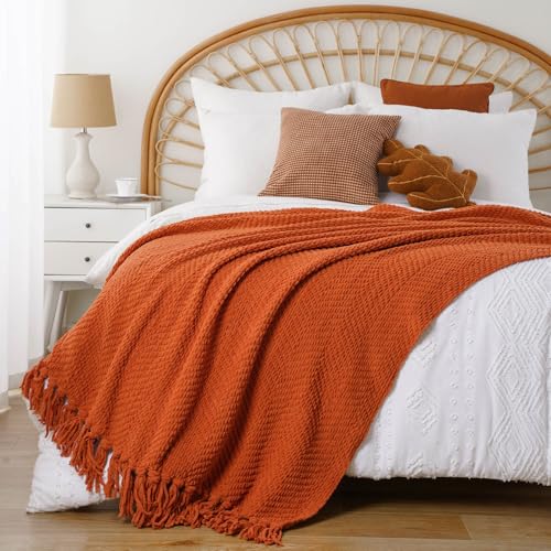 Image of BATTILO HOME Burnt Orange Throw Blanket for Couch, 50 inchx60 inch
