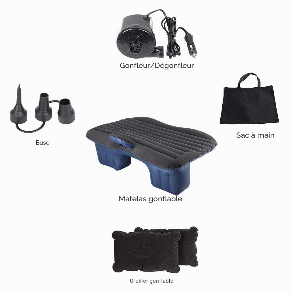 Matelas Gonflable Voiture Pliant Multifonctionnel 3 Couleurs + 2 Oreillers+ Pompe