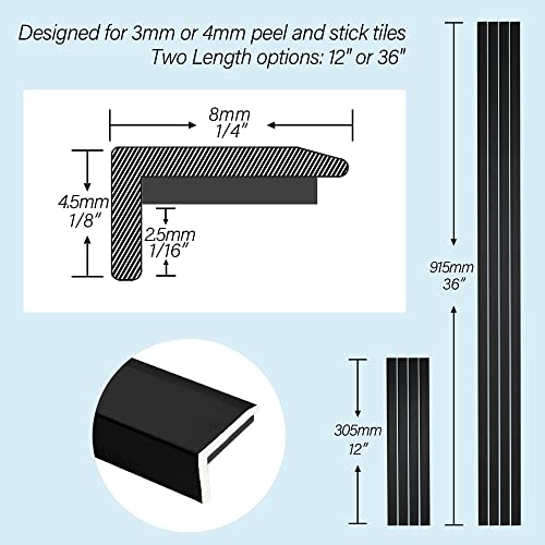 Sunwings 10-Pack 12 Inch Peel And Stick Aluminum Tile Trim, Decorative Kitchen Backsplash Trim Edge, Self Adhesive Tile Liner Matte Black Medium #TOP1