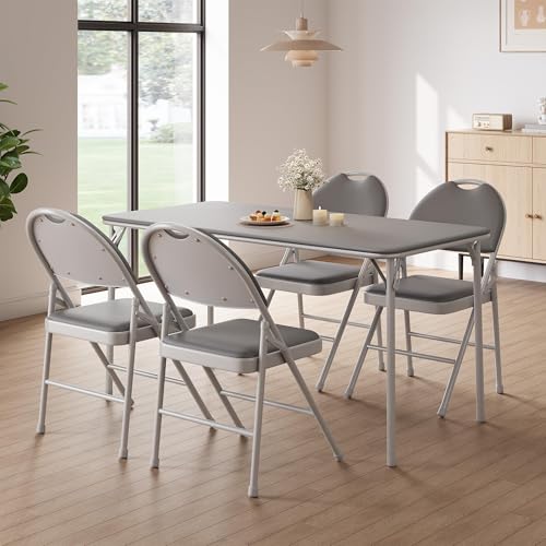 Thaookte 6Er Set Klappstuhl Kunstleder Klappstuhl Mit Metallrahmen Und Gepolstertem Sitz, Einfach Zu Falten Und Zu Verstauen Für Zuhause, Büro, Esszimmer Und Empfang, Bis 158Kg Belastbar, Grau
