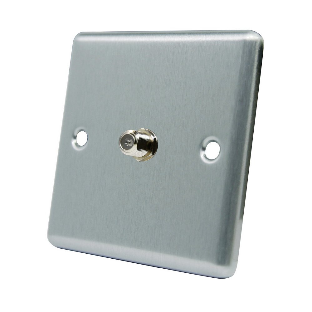AET CSC1GSKY 13 A 1-Gang F Type Satin Finish Chrome Classical Sky Socket for Satellite Outlets