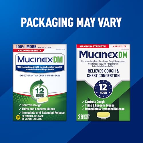 Mucinex DM 12Hr Maximum Strength Chest Congestion & Cough Medicine for Adults, Cold and Cough Medicine for Excess Mucus Relief, 1200 mg Guaifenesin & 60 mg Dextromethorphan HBr, 28 Bi-Layer Tablets - image 8