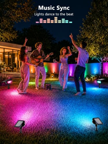 Image of Brizled Smart Solar Spot Lights Outdoor LED Color Changing Landscape Lights | App Control; RGB / Warm / Cool White Solar Uplights & Landscape Spotlight for Halloween Yard Tree Garden House Exterior