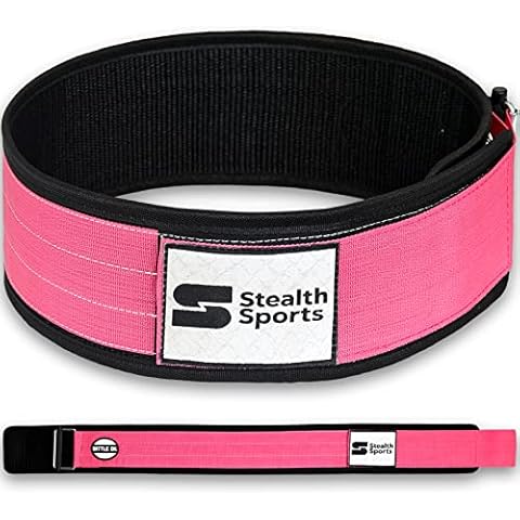 Stealth Sports 4-inch Weight Lifting Belt for Back Support -Nylon Pink Weightlifting Belt for Women - Self-Locking Metal Buckle Workout Belt with Hook & Loop Closure - Gym & Strength Training (M) Cover