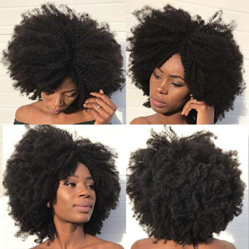 Miniatura 7 de Kabadu - Extensiones de cabello rizado afro mongol de grado 9A, 8 unidades, 18 clipsjuego, cabello humano virgen mongol, color negro natural (1