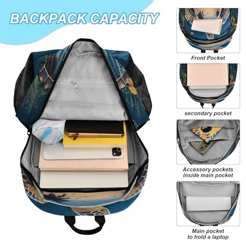 ALAZA Abstract Big Sea Turtle Beach Kids Backpack Elementary Girls Boys Bookbag Rucksack Primary School Bag Backpack Set with Lunch Bag4