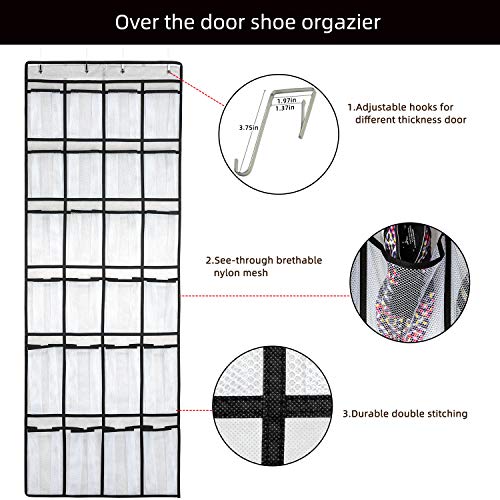 Saverho Hanging Shoe Organizer, Over The Door Shoe Organizer With 24 Mesh Large Pockets Door Shoe Rack For Men Women Kids Hanging Door Shoe Holder Size:58X21 Inch (White-2Pack) #TOP2