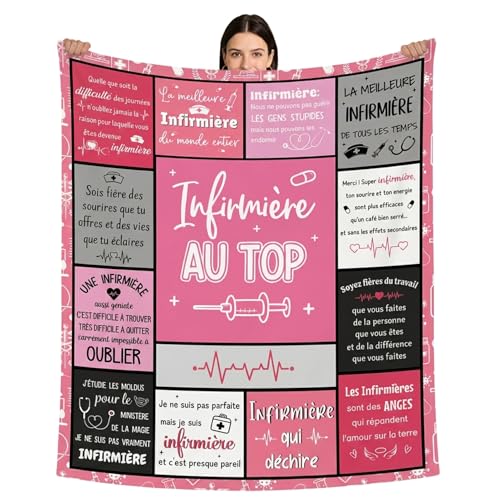 Cadeau Infirmière, Cadeau pour Infirmière Couverture Plaids, Cadeaux Infirmières Couverture Flannel, Cadeaux Infirmières Merci Retraite Noel (150 x 130cm)