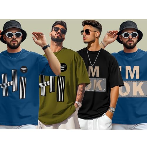 Image of AUSK Mens Loose Fit Oversized Printed Cotton T-Shirts Half Sleeve Drop Shoulder Men Tshirt