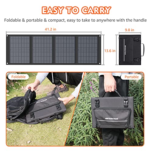 Apowking 40W Portable Solar Panels, Foldable Solar Panel Charger For 100-300W Portable Power Station, With Adjustable Kickstands, Dc 12-15V Output, Usb 3.0 Port For Camping Van Rv Trip #TOP3