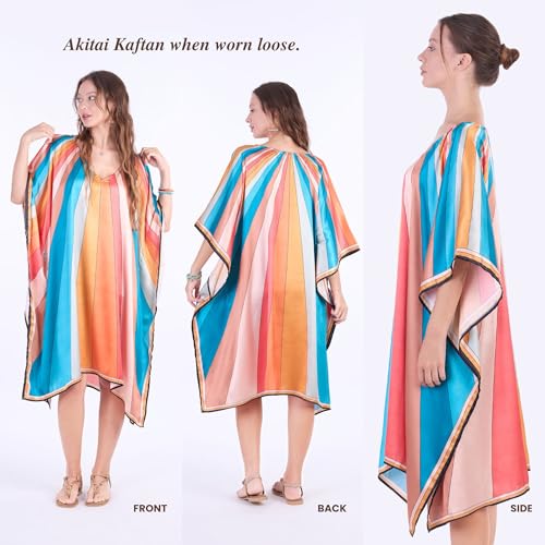 Image of One Size Boho Kaftan Maxi Dress for Women - Ultra-Lightweight 100% Polyester - Effortless Fit S-3XL