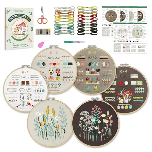 Image of CYANFOUR 6 Stage Embroidery Kit for Beginners Adults, Easy to Learn 38 Different Stitches from Instruction & Video, Needlepoint Kits for Adults with Stamped Embroidery Patterns