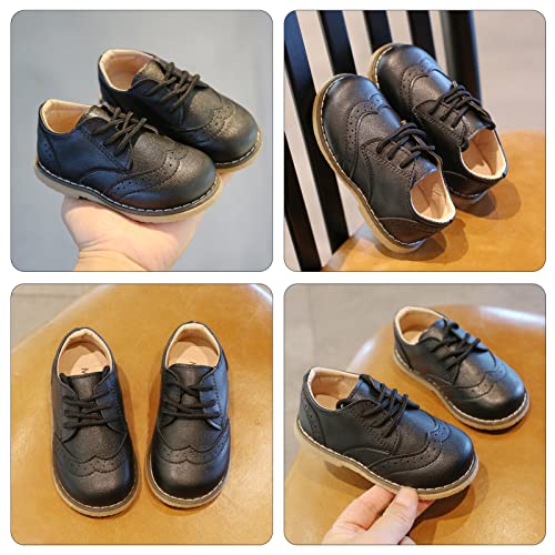 Panegy Kinderschuhe für Mädchen aus PU-Leder, niedrige Schnürschuhe, elegant, leicht, lässig, mit Moribida-Sohle, für Party, Hochzeit, C Schwarz, 23.5 EU