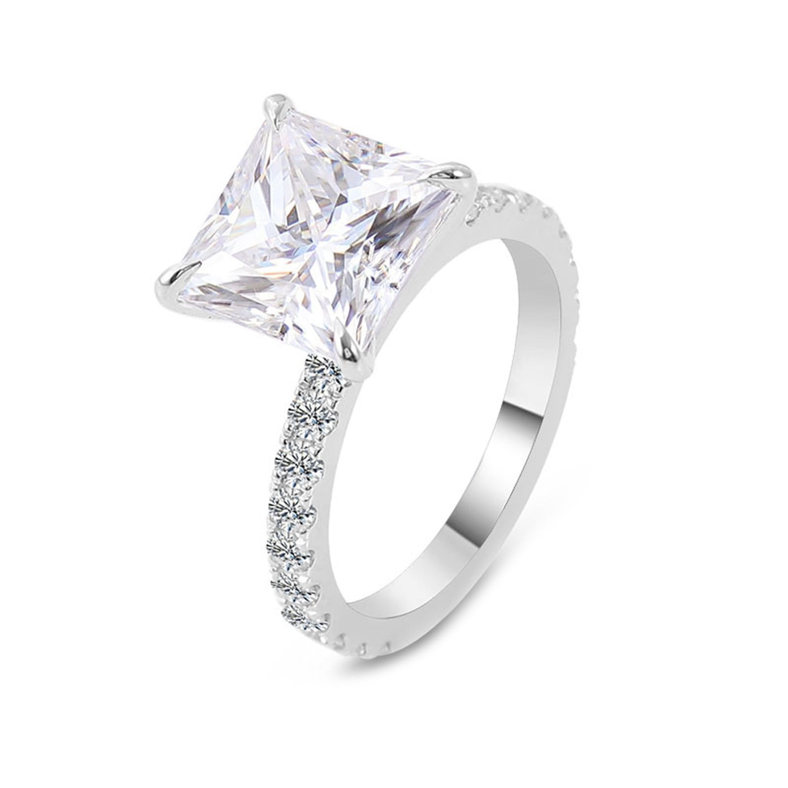 Pierścionek damski z białego złota próby 585, pierścionek zaręczynowy, pierścionek ślubny, grawerunek z moissanite 3 ct kolor D VVS1, elegancki, złoty, 14 K, dla kobiet, rozmiar 48 (15,3)