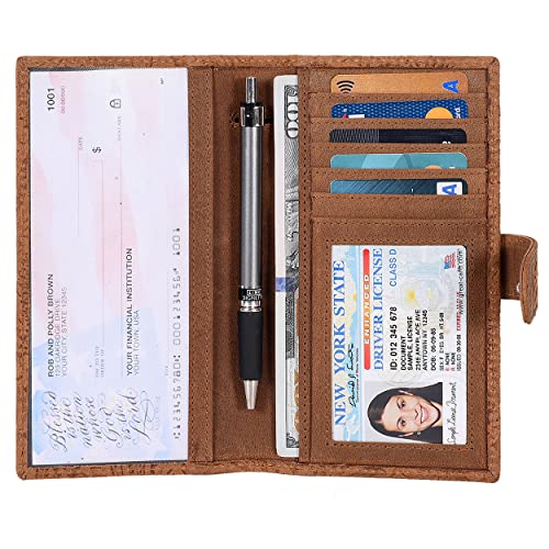 Oak Leathers Checkbook Cover Slim Minimalist For Men With Rfid Blocking Credit Card Holder Wallet (Vintage Flower Cognac) #TOP1