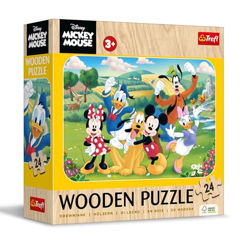 Trefl - Wooden Jigsaw Puzzle for Kids Disney Puzzle, Mickey with Friends-24 Pieces, Wooden Puzzle, Decorative Design on the Back, Ages 3, Multicolor (20278)