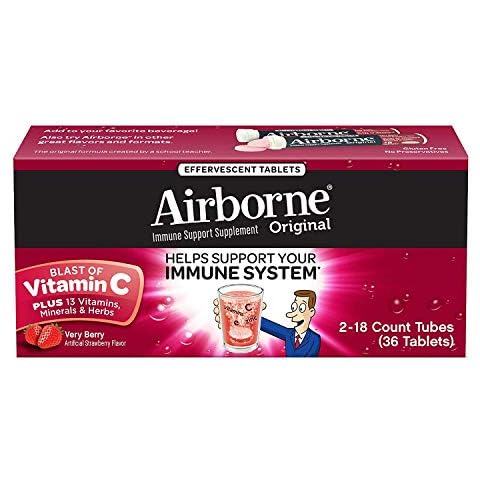 Airborne Very Berry Effervescent Tablets 1000mg of Vitamin C 2-Pack, 36 Count Each (72 Tablets Totally) Cover