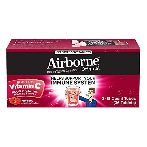 Airborne Very Berry Effervescent Tablets 1000mg of Vitamin C 2-Pack, 36 Count Each (72 Tablets Totally)