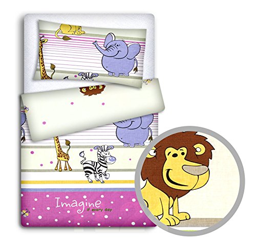 Babymam Baby Newborn Bedding Set Pillowcase + Duvet Quilt Cover 2 Piece to Fit Cot Crib Cradle Pram 135x100cm (Safari pink)